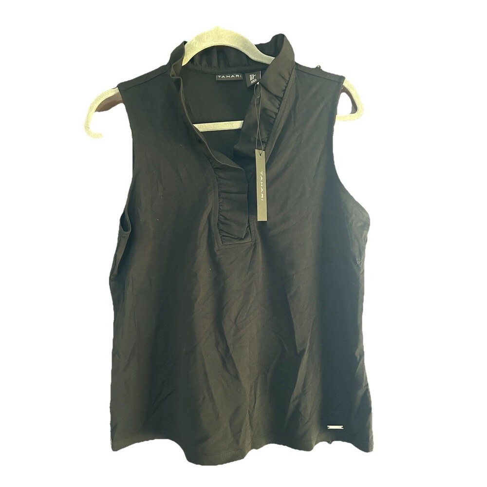 NWT TAHARI Black Sleeveless Blouse Sz Med Classic Staple Career Party Versatile